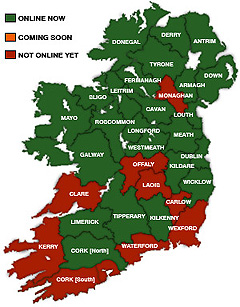 Counties of Ireland with online genealogical searches